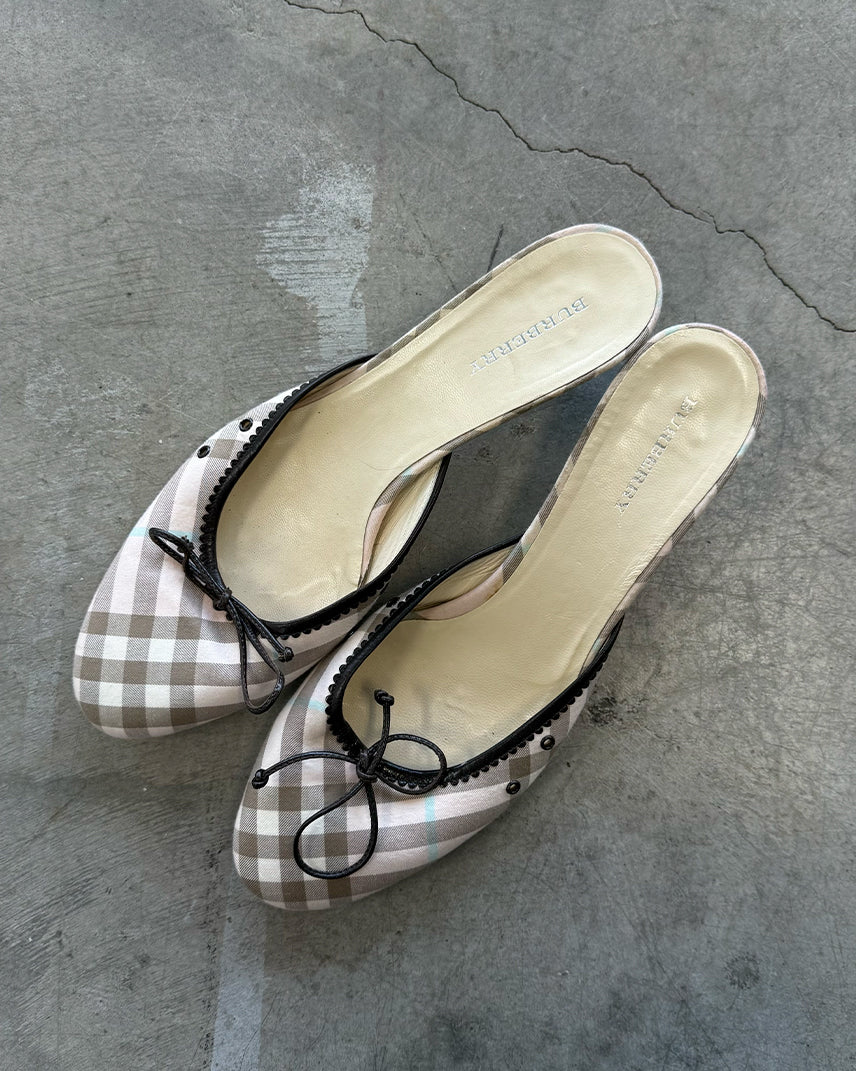 Plaid Vintage Burberry Novacheck Ballerina Kitten Heels Mules