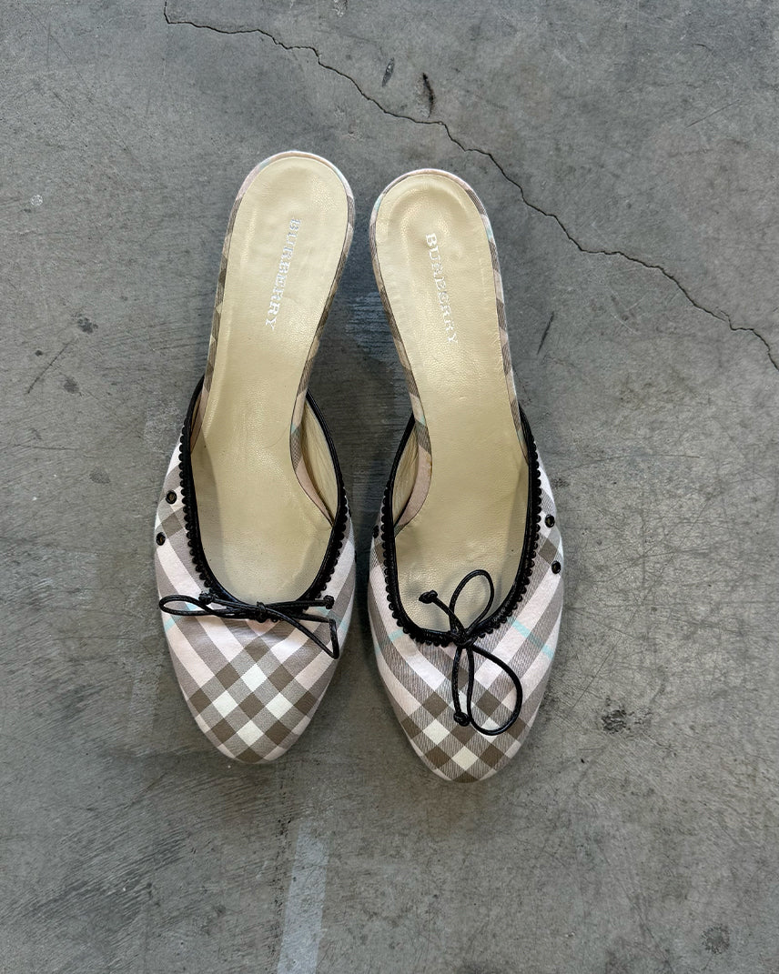 Plaid Vintage Burberry Novacheck Ballerina Kitten Heels Mules