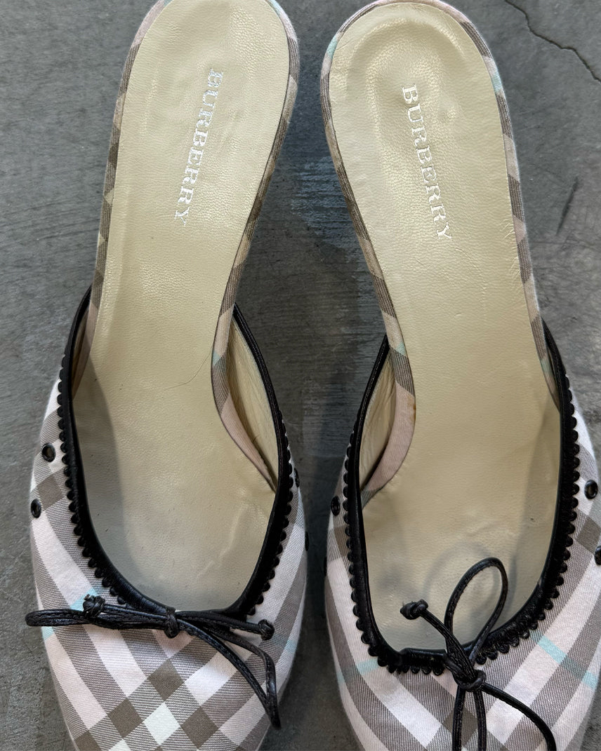 Plaid Vintage Burberry Novacheck Ballerina Kitten Heels Mules