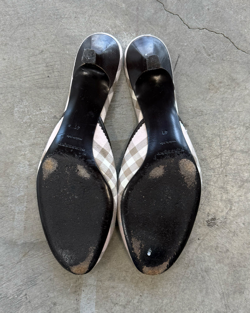Plaid Vintage Burberry Novacheck Ballerina Kitten Heels Mules