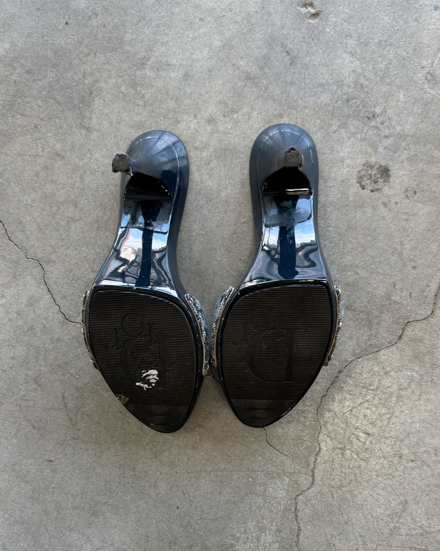 Navy Blue Vintage Christian Dior Monogram Logo Mule Heels