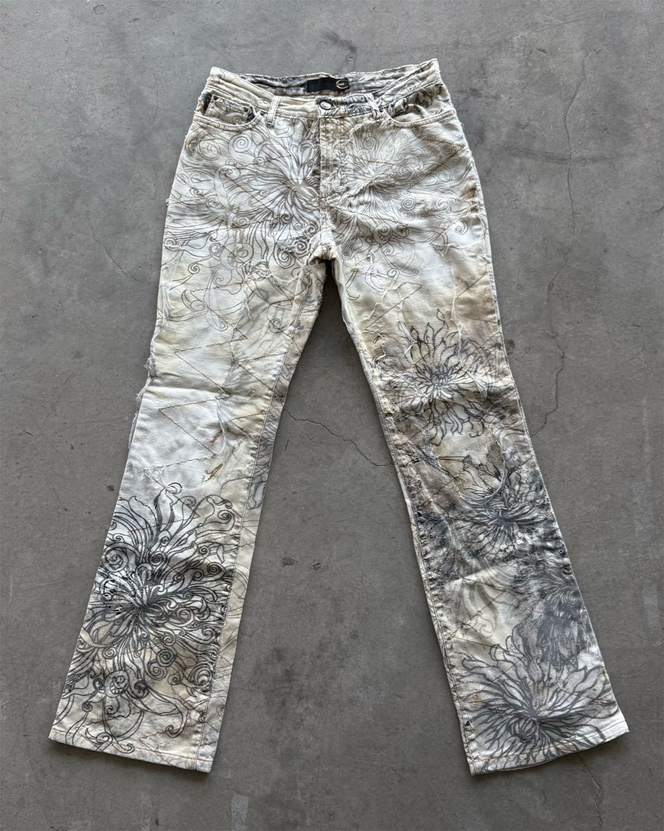 White Black Tan Vintage Just Cavalli Distressed Jeans