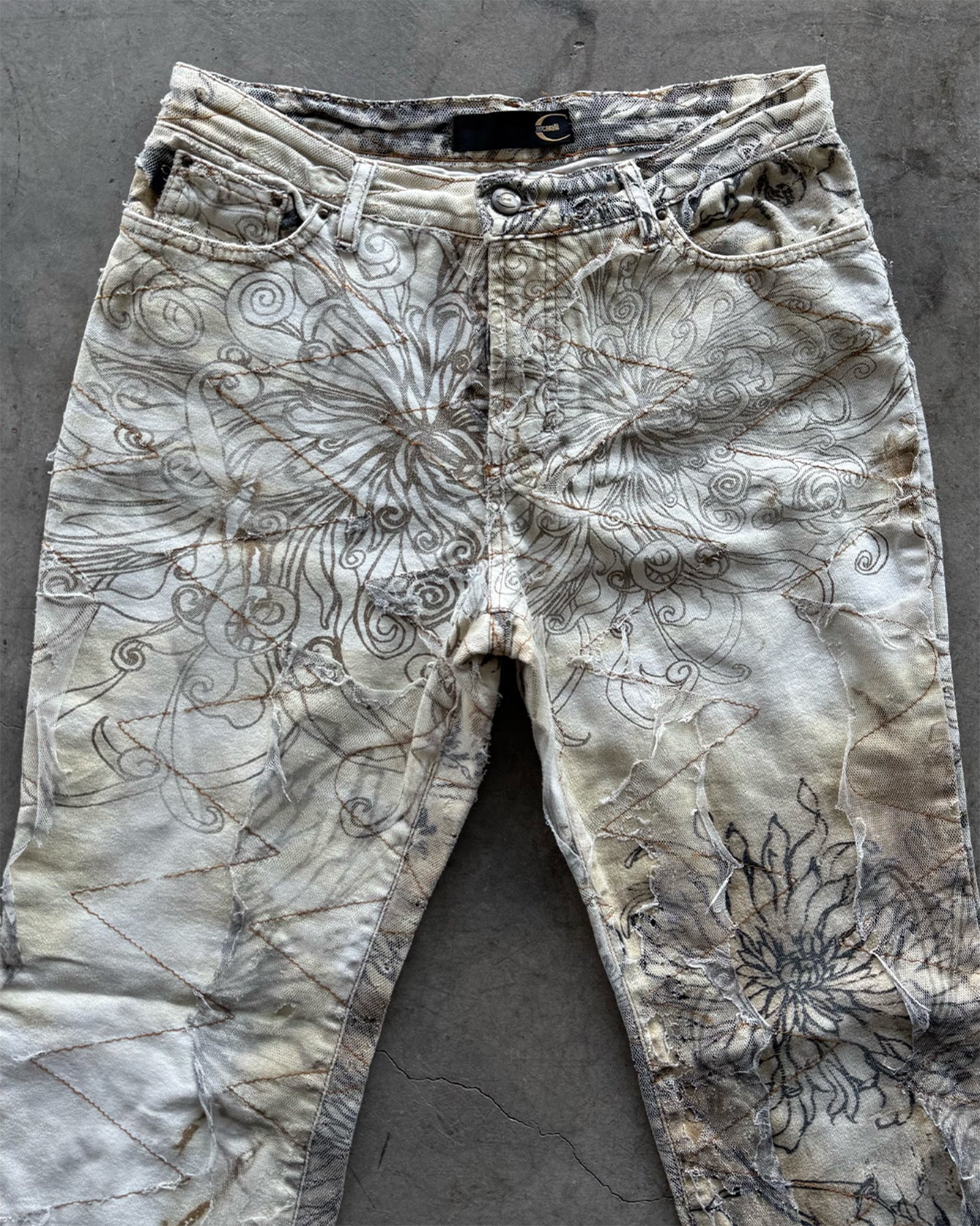 White Black Tan Vintage Just Cavalli Distressed Jeans