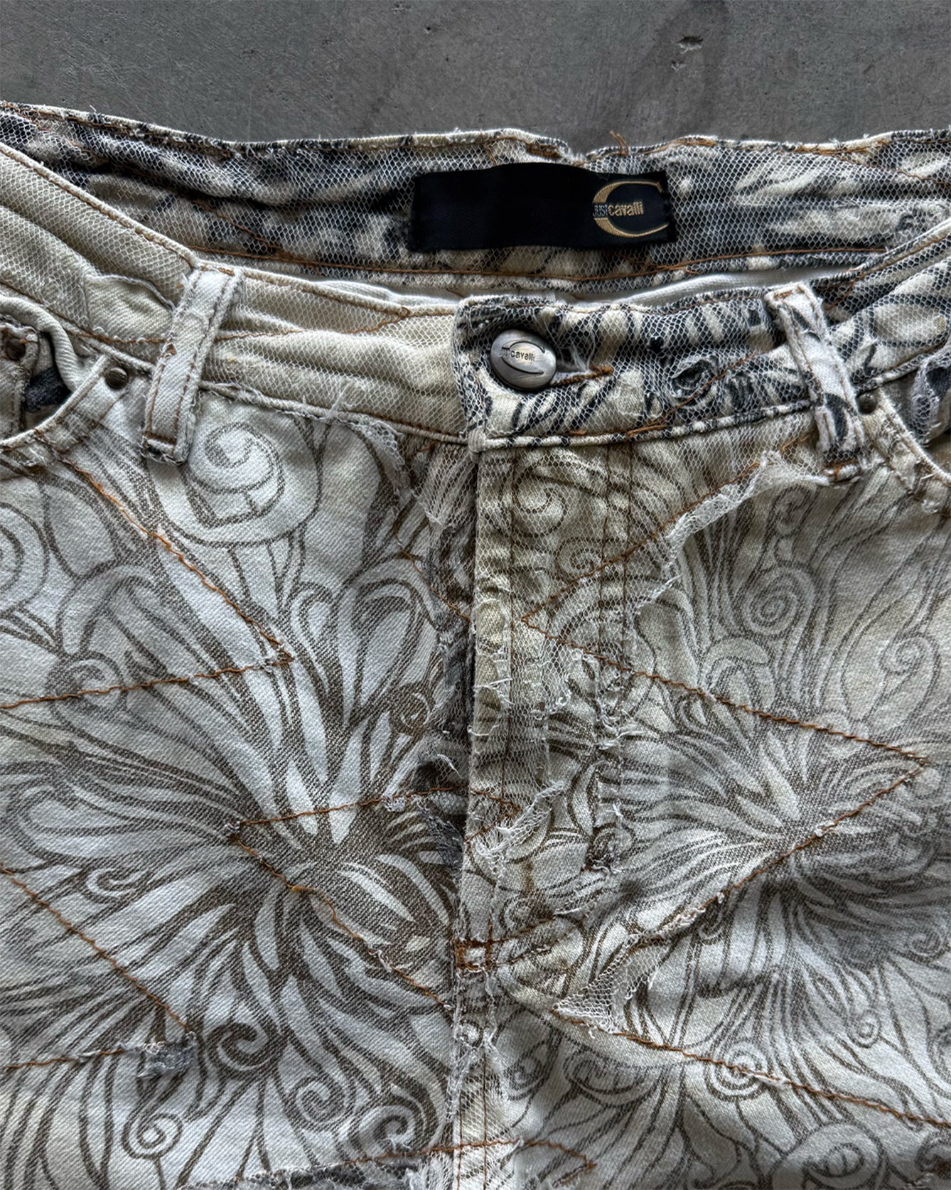 White Black Tan Vintage Just Cavalli Distressed Jeans