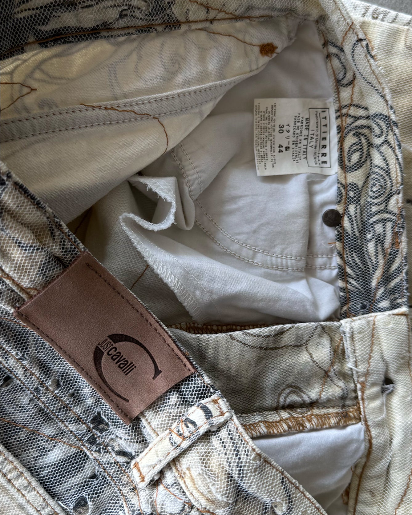 White Black Tan Vintage Just Cavalli Distressed Jeans