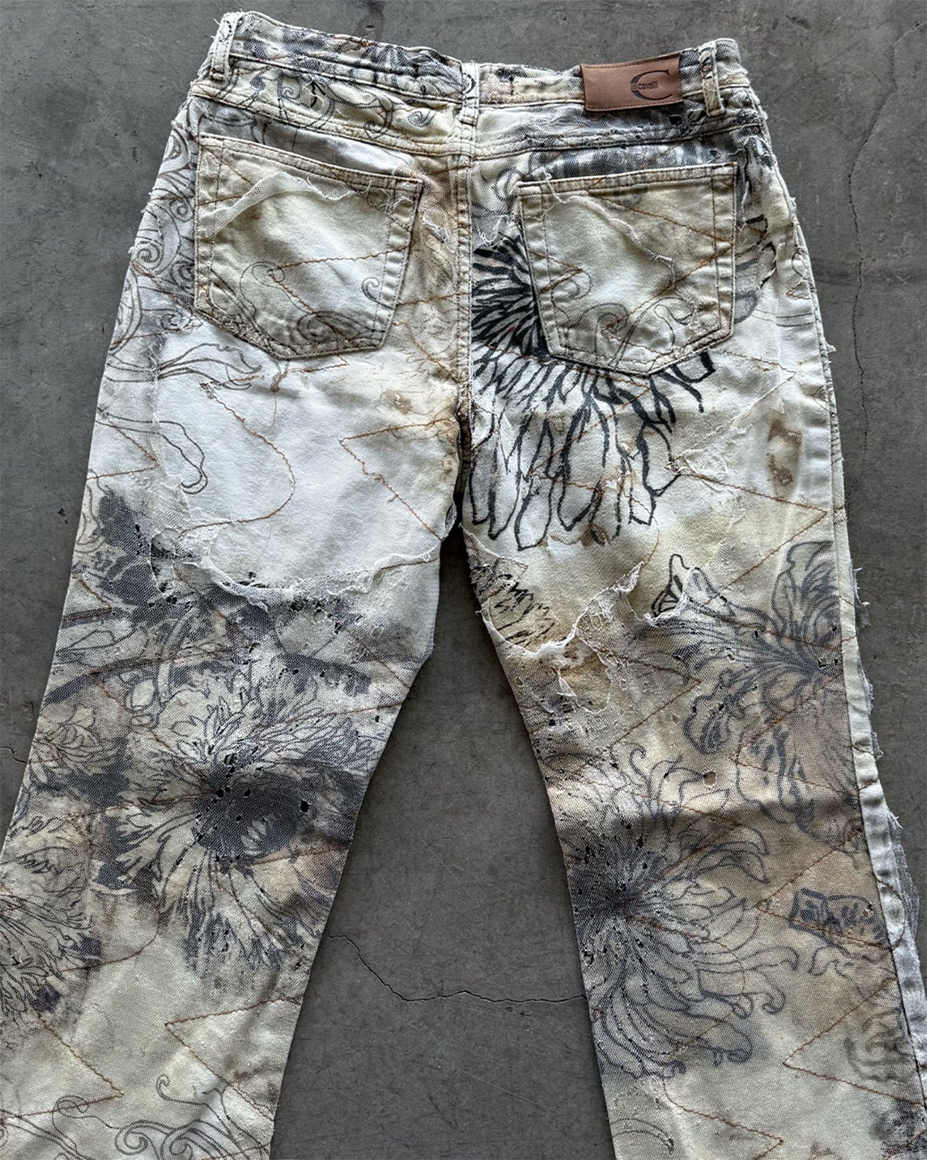 White Black Tan Vintage Just Cavalli Distressed Jeans