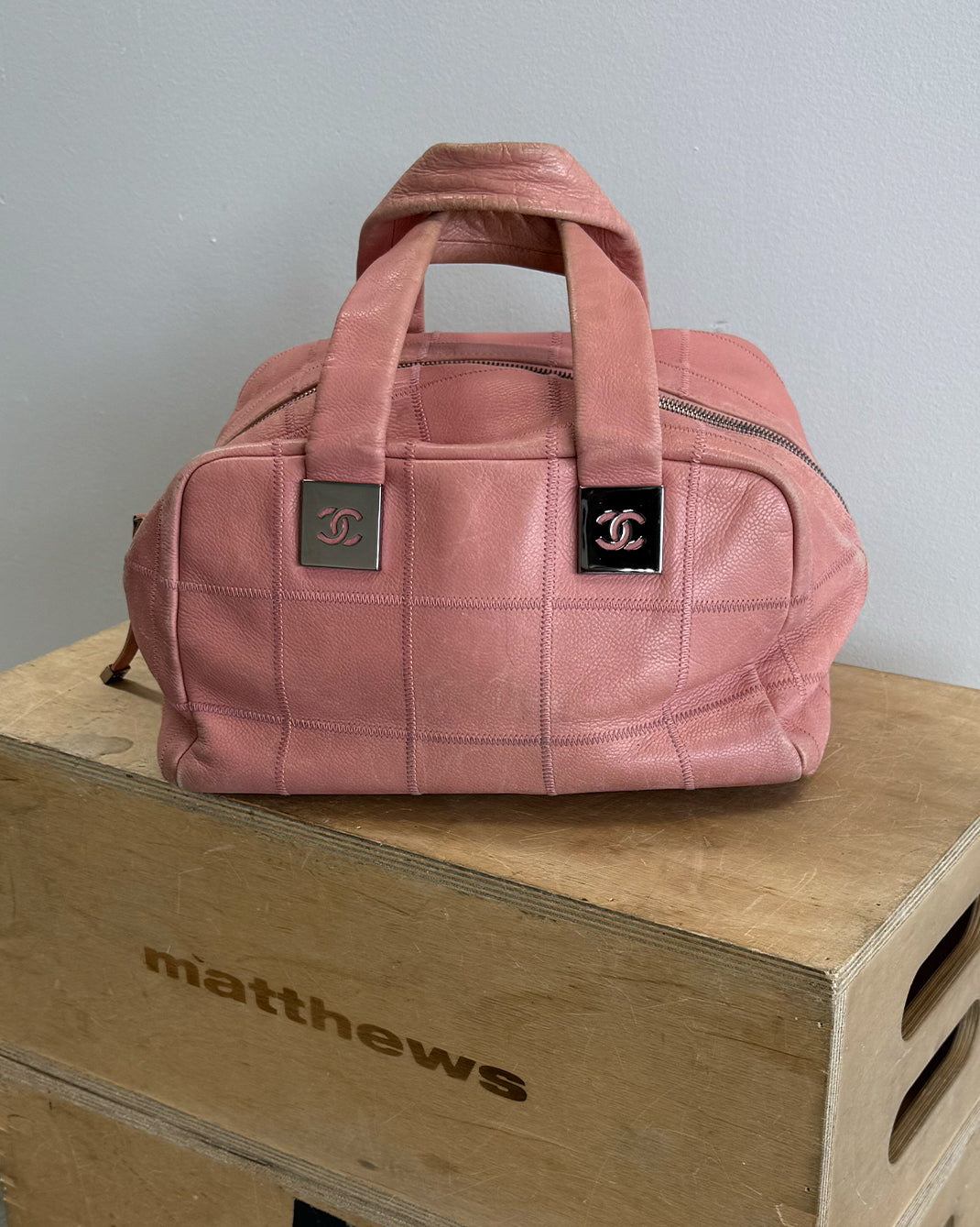 Pink Vintage Chanel Caviar Skin Chocolate Bar Bag