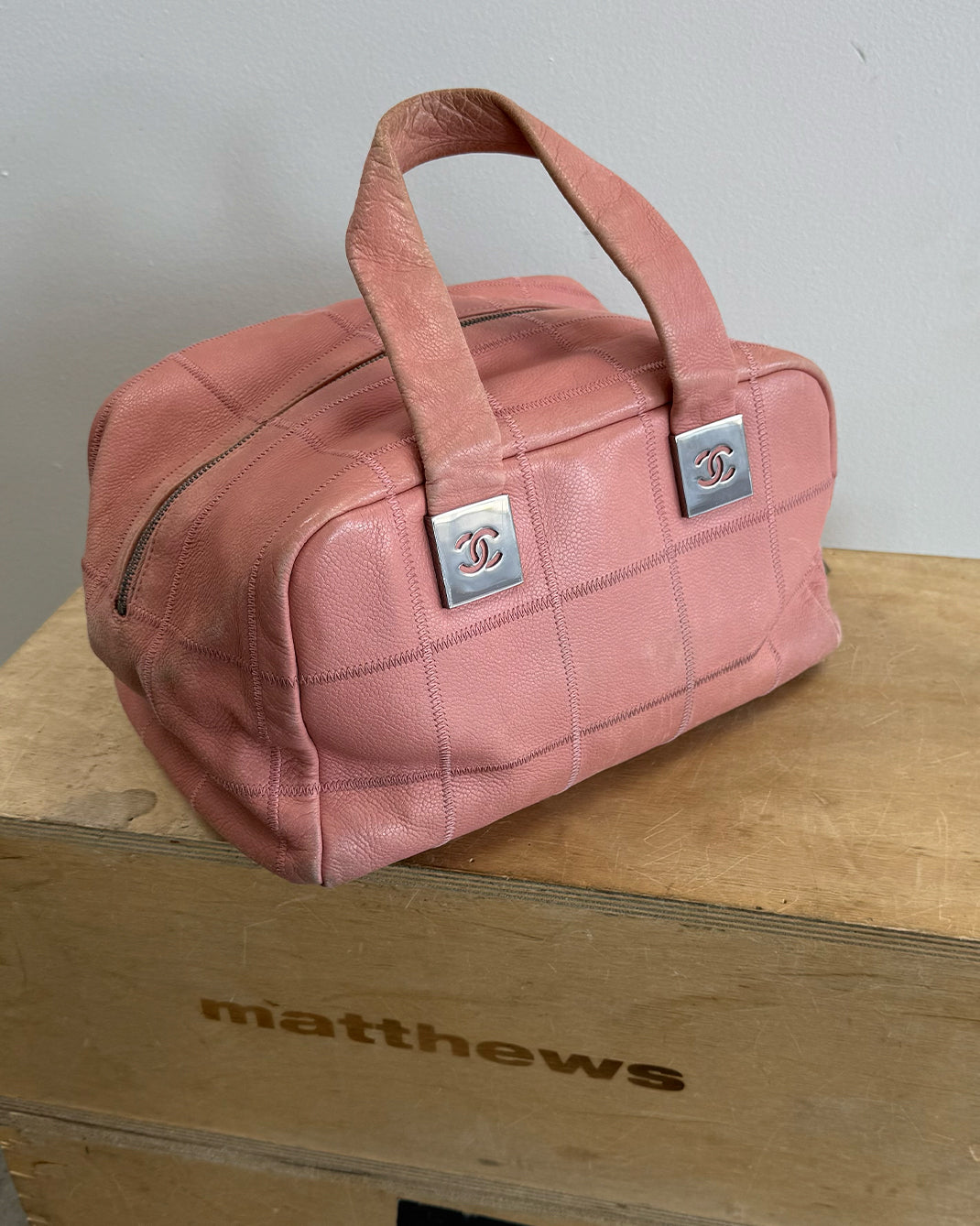 Pink Vintage Chanel Caviar Skin Chocolate Bar Bag