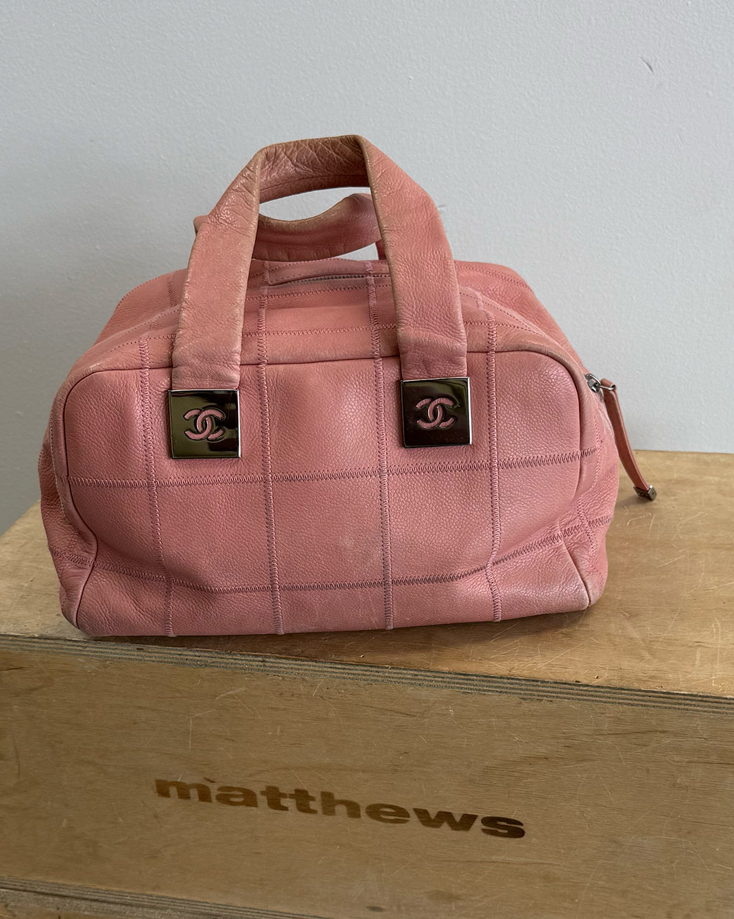 Pink Vintage Chanel Caviar Skin Chocolate Bar Bag