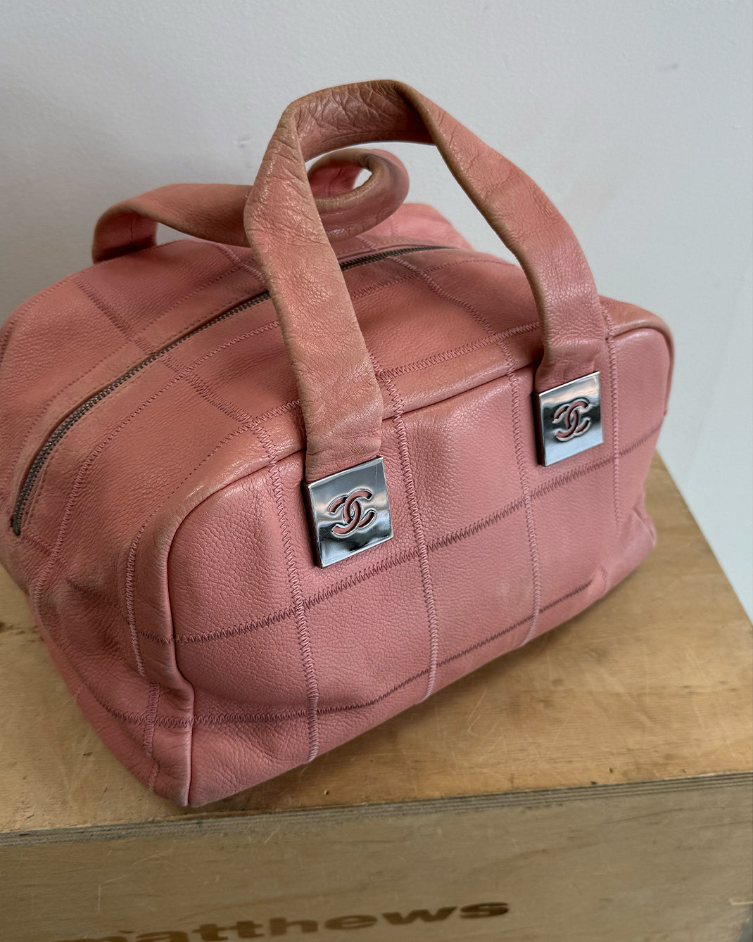 Pink Vintage Chanel Caviar Skin Chocolate Bar Bag