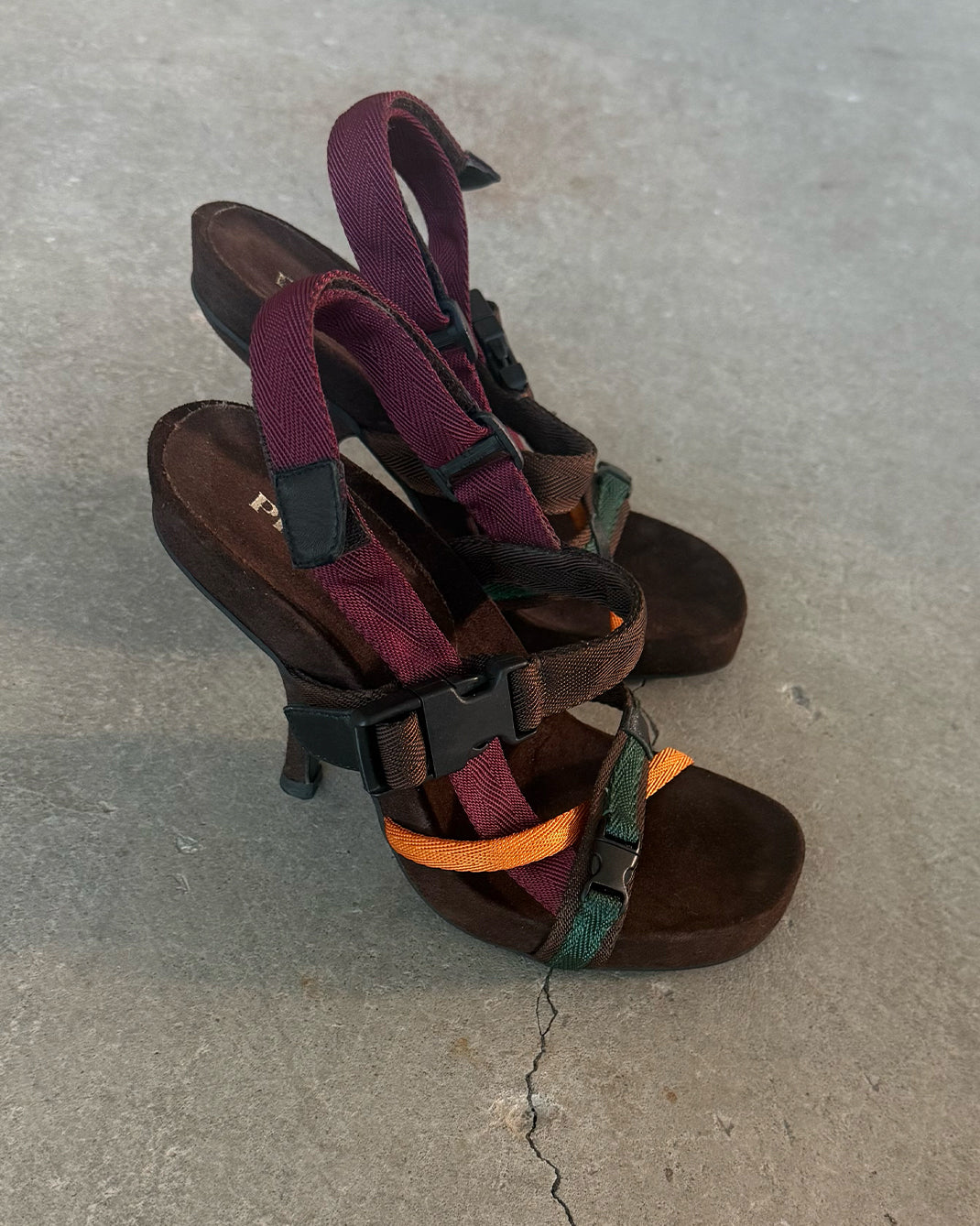 Brown Multi Colored Vintage Prada 2004 Runway Heel Sandals