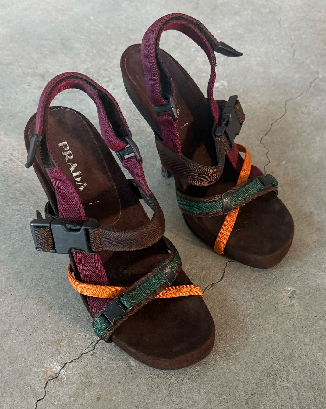 Brown Multi Colored Vintage Prada 2004 Runway Heel Sandals