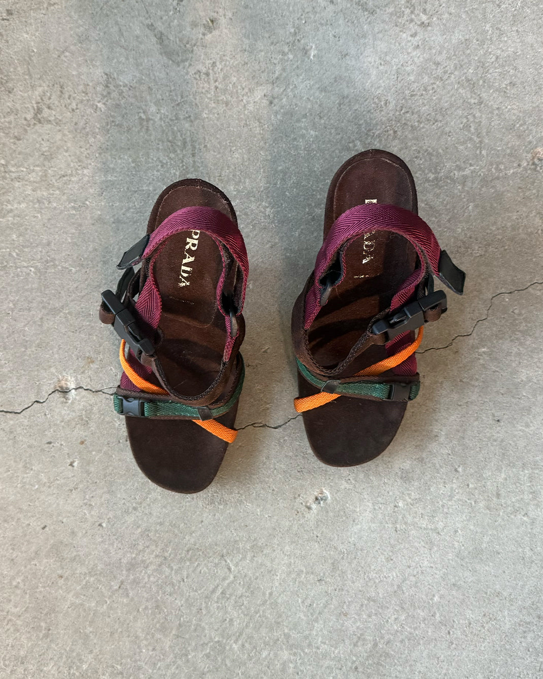 Brown Multi Colored Vintage Prada 2004 Runway Heel Sandals