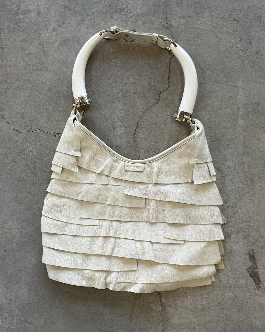 Cream Vintage YSL Saint Tropez Mombasa Leather Horn Shoulder Bag