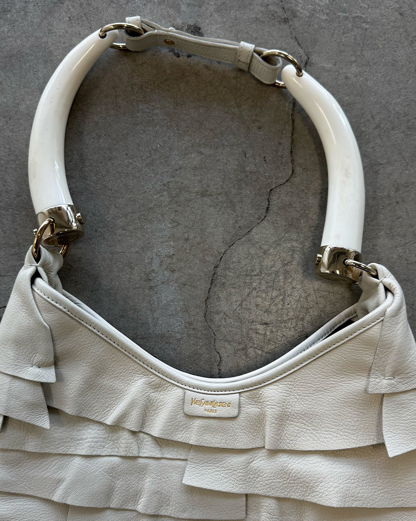 Cream Vintage YSL Saint Tropez Mombasa Leather Horn Shoulder Bag