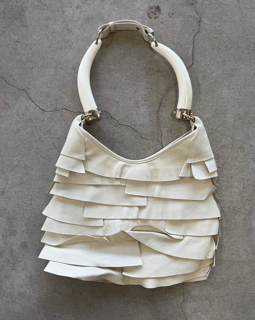 Cream Vintage YSL Saint Tropez Mombasa Leather Horn Shoulder Bag