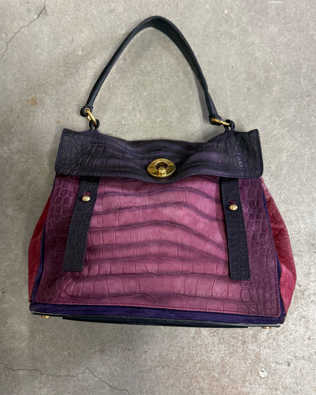 Pink Purple Croc YSL Saint Laurent Muse Two Shoulder Bag