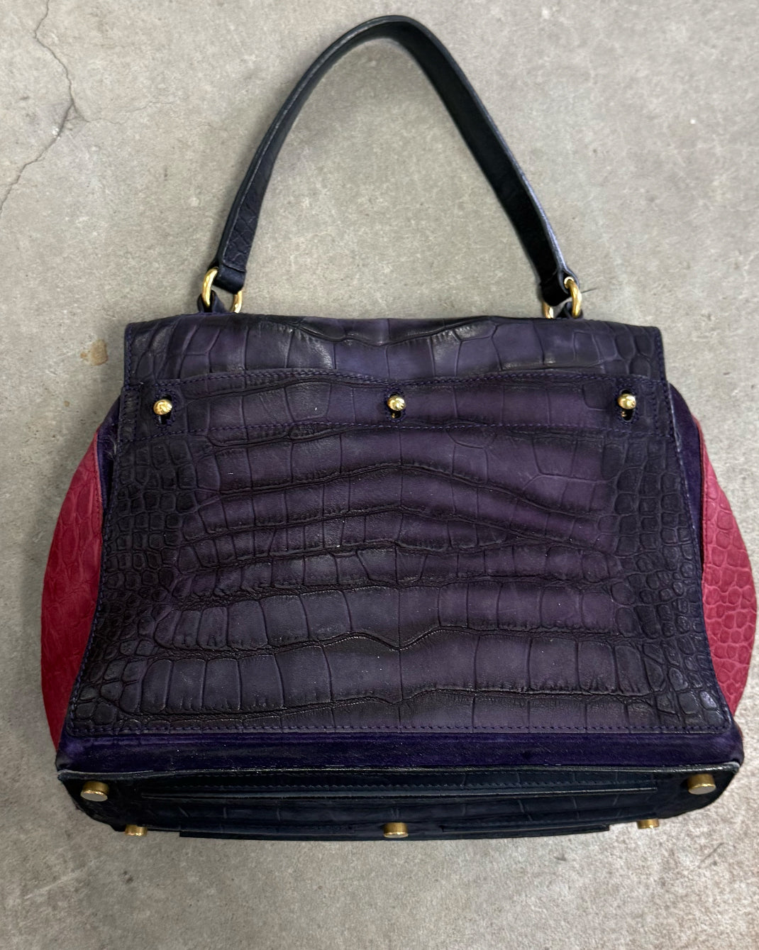 Pink Purple Croc YSL Saint Laurent Muse Two Shoulder Bag