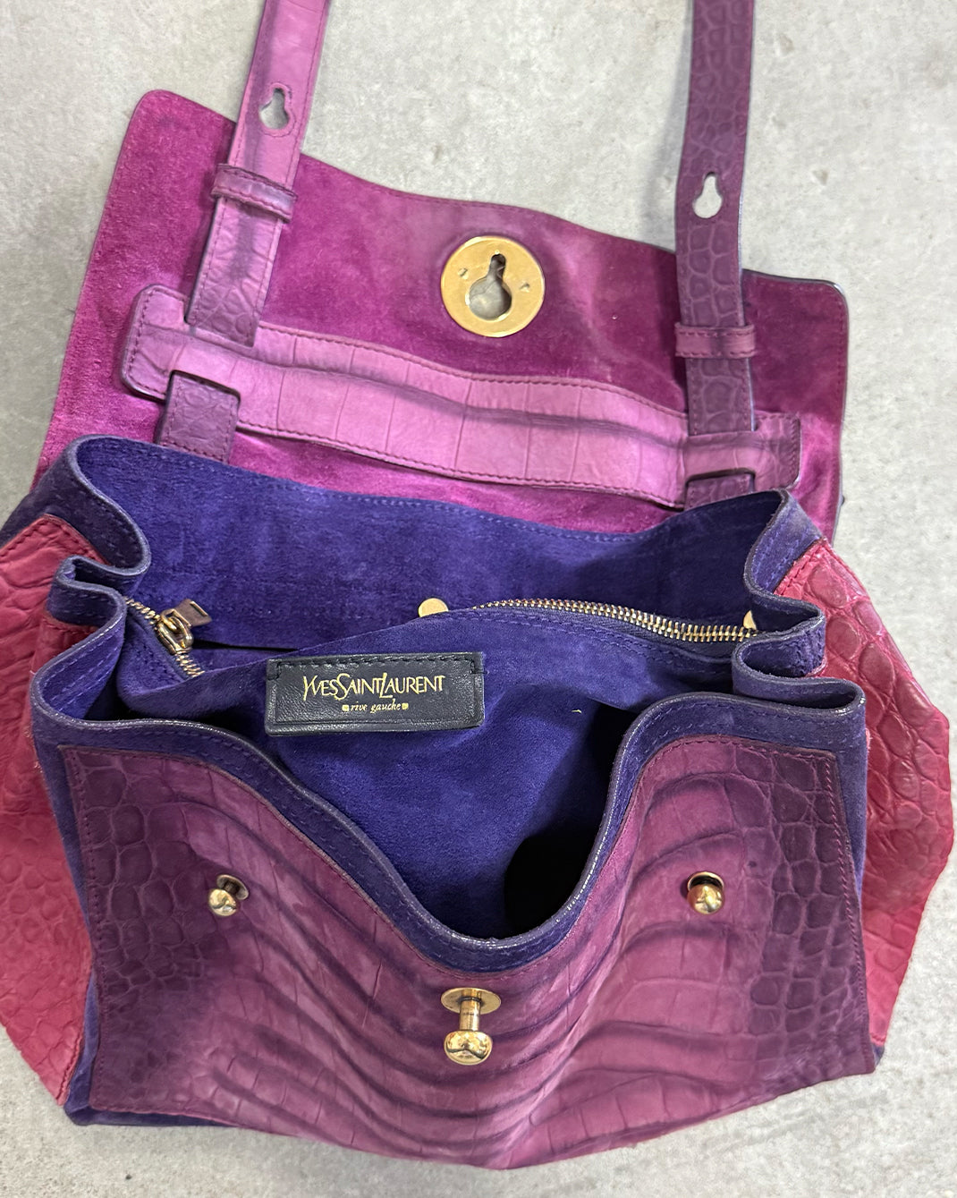 Pink Purple Croc YSL Saint Laurent Muse Two Shoulder Bag
